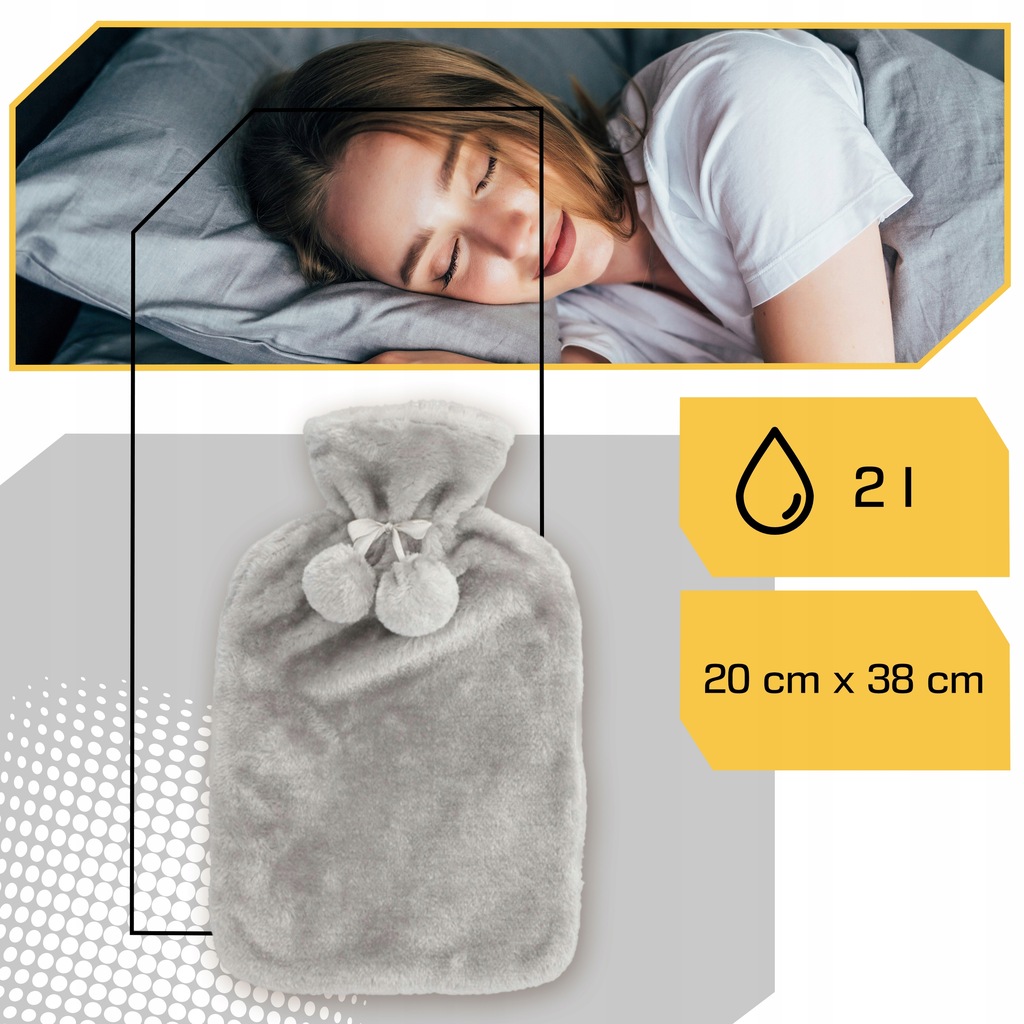 Duży Termofor Gumowy w Pokrowcu Ogrzewacz Pluszowy w Sweterku na Wodę XXL Wysokość produktu 38 cm